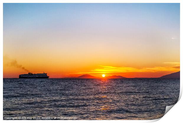 Blue Star Ferry Agean Sea at Sunset  Print by Jim Key