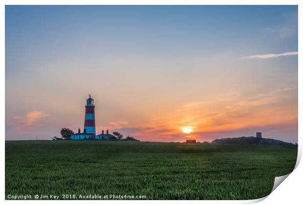 Happisburgh Lighthouse at Sunset Print by Jim Key