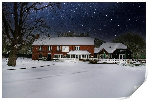 Snow and Star Covered Pub and Restaurant Print by Dave Williams