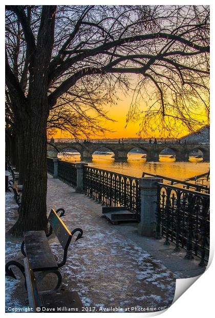 Prague Sunset over Vitava river Print by Dave Williams