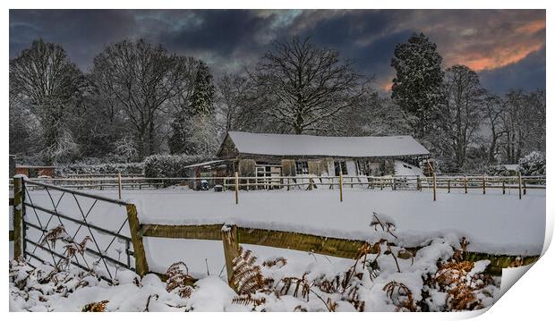Snowy Days at Wood Farm Barn Print by Dave Williams