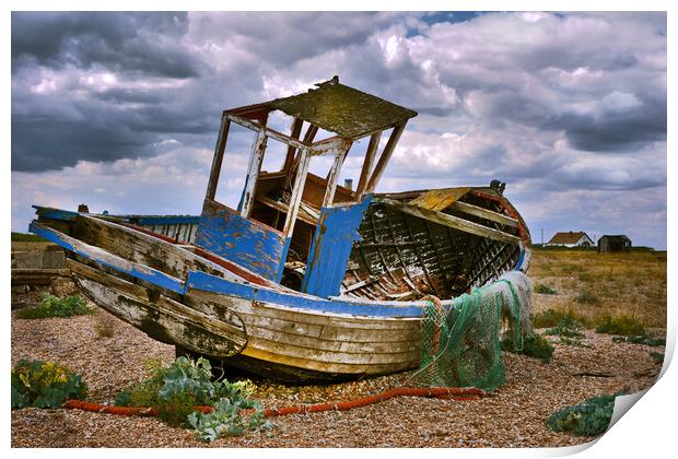 Wrecked Trawler at Dungeness Beach Print by Dave Williams