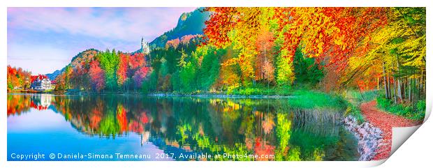 Autumn forest reflected in the water lake Print by Daniela Simona Temneanu