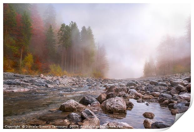 Autumn mist over river and forest Print by Daniela Simona Temneanu