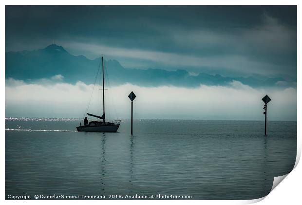 Boat sailing silhouette Print by Daniela Simona Temneanu