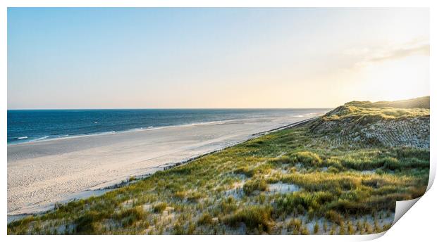 Beach landscape at sunrise on Sylt island. Empty beach at North sea Print by Daniela Simona Temneanu