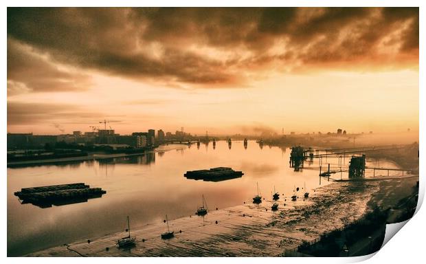 Sunrise at Greenwich with distant views of the Thames Barrier Print by Steve Painter