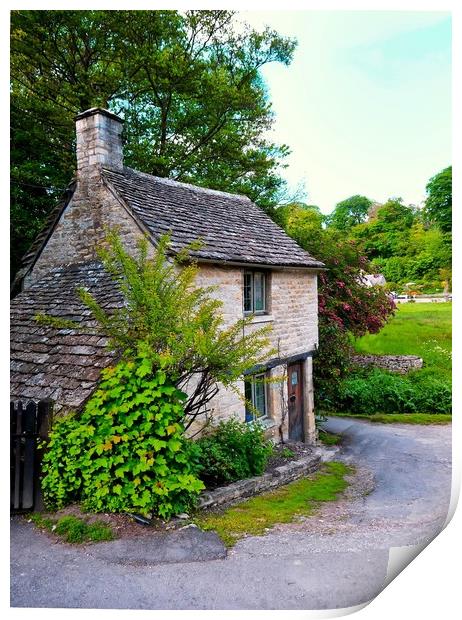 A charming small cottage in the beautiful  Cotswol Print by Steve Painter
