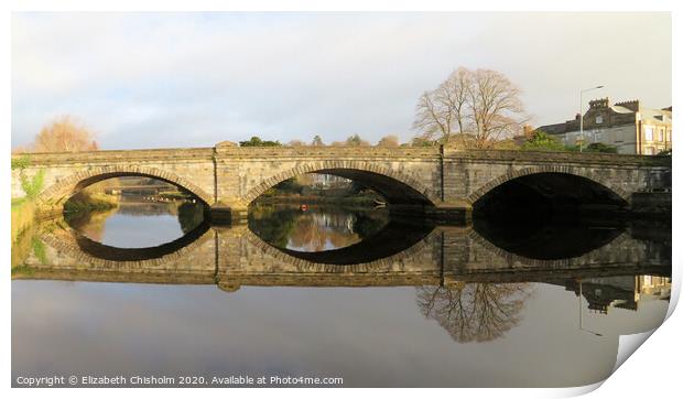 Totnes bridge reflections Print by Elizabeth Chisholm