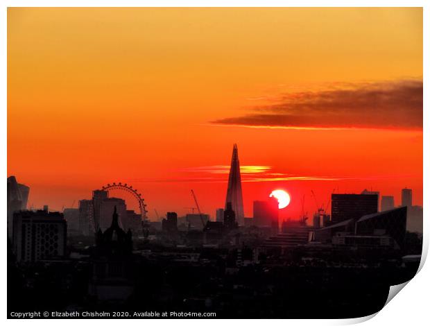 Sunrise over London skyline Print by Elizabeth Chisholm