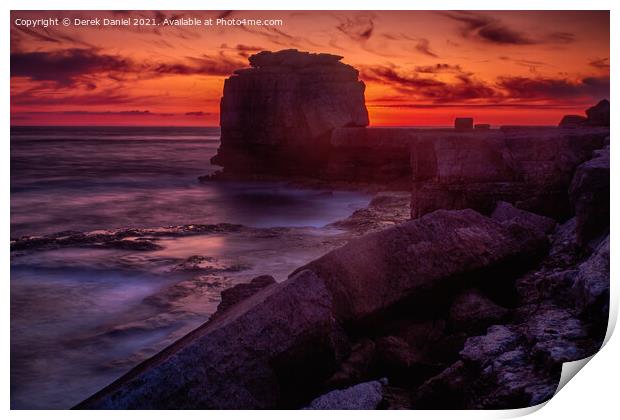 Afterglow at Pulpit Rock, Portland, Dorset Print by Derek Daniel