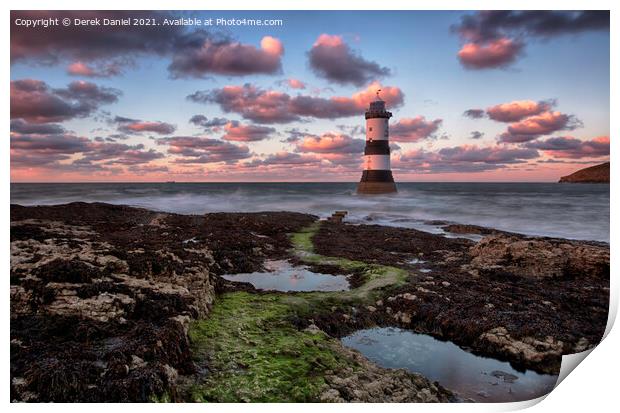 Dramatic Sunset Over Trwyn Du Lighthouse Print by Derek Daniel