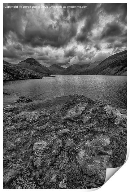 cloudy day at Wastwater in the Lake District (mono) Print by Derek Daniel