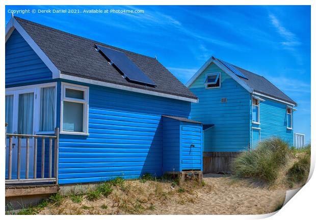 Blue Beach Huts Print by Derek Daniel