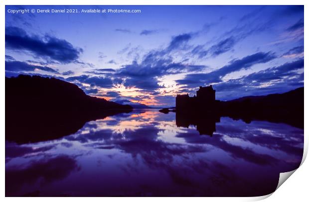 Sunset at Eilean Donan Castle Print by Derek Daniel