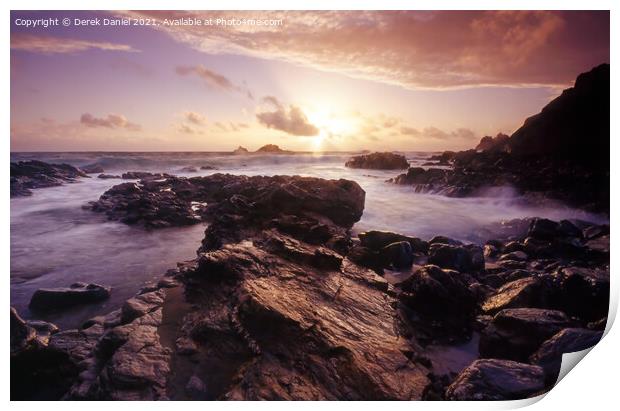 Sunset at Cape Cornwall Print by Derek Daniel