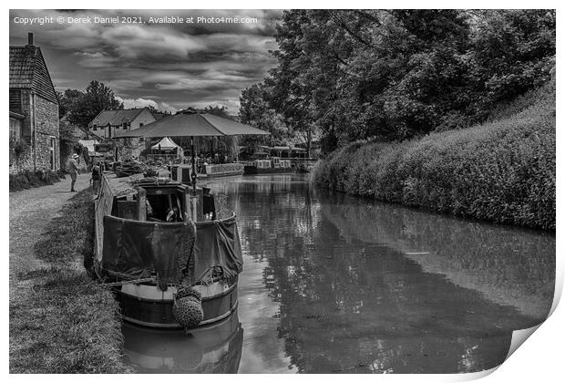Narrowboats, Kennet and Avon Canal (mono) Print by Derek Daniel