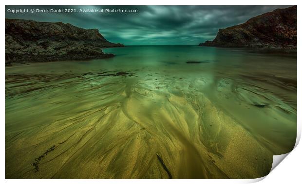 Moody Sand Patterns at Porth Dafarch Print by Derek Daniel