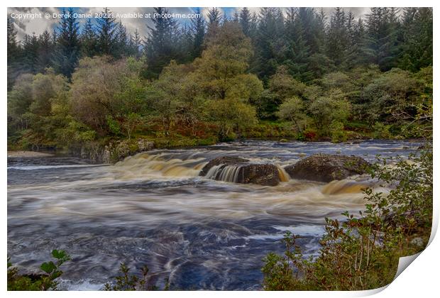 The fast flowing river through Glen Orchy Print by Derek Daniel