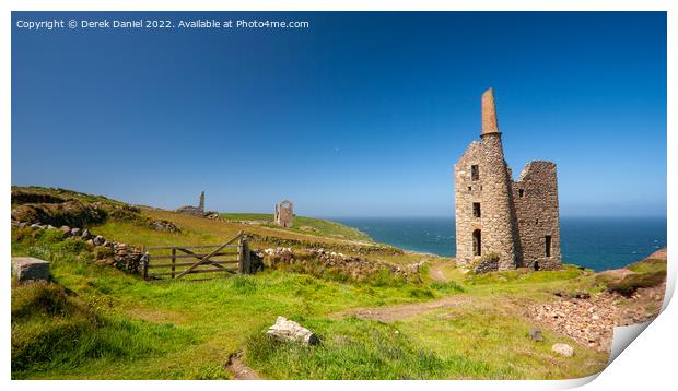 Tin Mines along the coast at Botallack Print by Derek Daniel