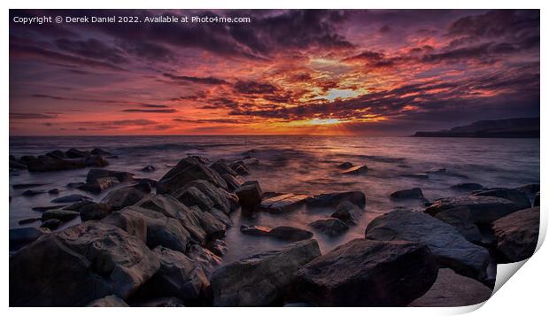 Sunset at Kimmeridge Bay, Isle of Purbeck, Dorset (panoramic) Print by Derek Daniel