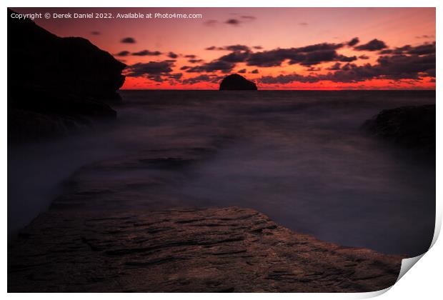 Trebarwith Strand Sunset Print by Derek Daniel