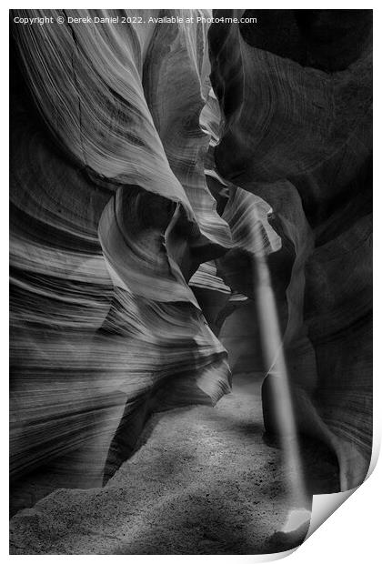 Light Beam in Antelope Canyon (mono) Print by Derek Daniel