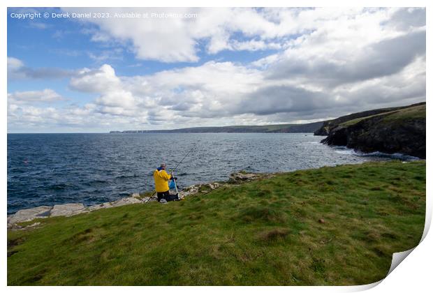 A Serene Fishing Spot on Cornwalls Rugged Headland Print by Derek Daniel