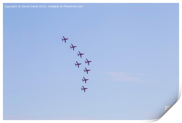 Red Arrows formation flying display at Bournemouth Print by Derek Daniel