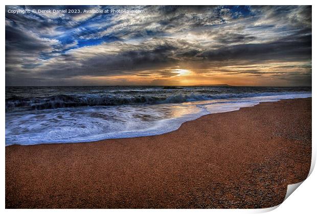 and the sun does down at Durdle Dor Print by Derek Daniel