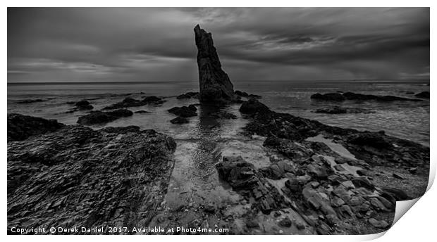 Sea Stack and rocks at Cullen, Moray (panoramic, m Print by Derek Daniel