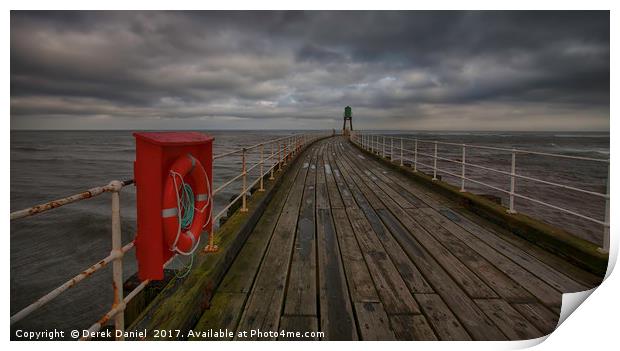 Whitby Pier, Whitby Harbour, West Yorkshire (panor Print by Derek Daniel