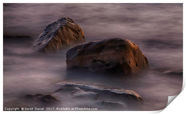 Moving water around rocks in Kimmeridge Bay Print by Derek Daniel