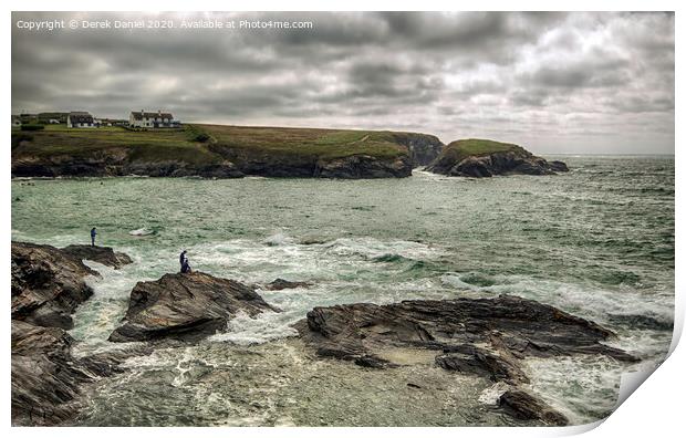 Majestic Fishermen Battle the Cornish Waves Print by Derek Daniel