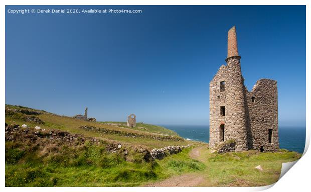 Tin Mines along the coast at Botallack Print by Derek Daniel