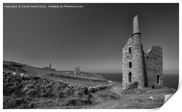 Tin Mines along the coast at Botallack Print by Derek Daniel