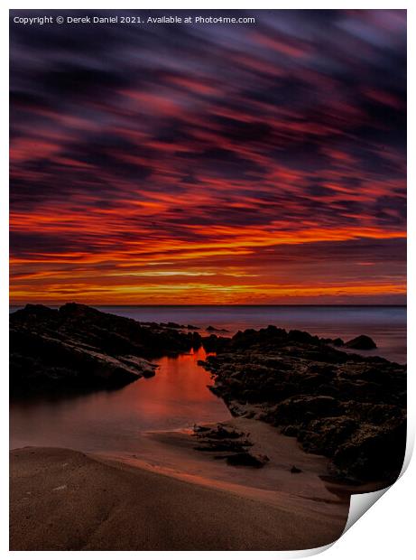 Crooklets Beach Sunset #4, Bude, Cornwall Print by Derek Daniel