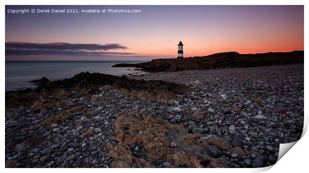 Afterglow at Trwyn Du Lighthouse, Penmon, Anglesey Print by Derek Daniel