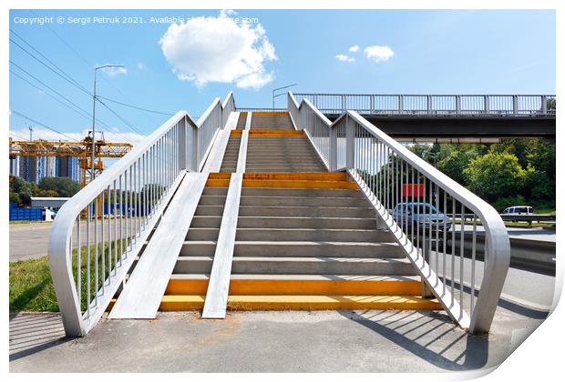 High-rise staircase, transition to the other side of the highway. Print by Sergii Petruk