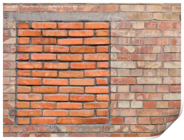 Immured bricked-up window on an old brick wall Print by Sergii Petruk