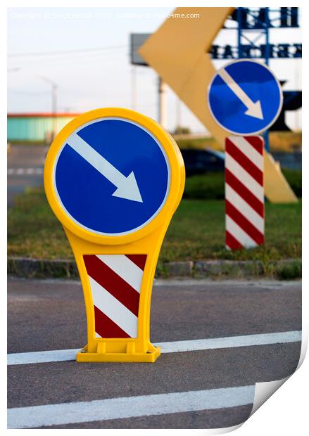 bright yellow-blue road sign detour on the right Print by Sergii Petruk