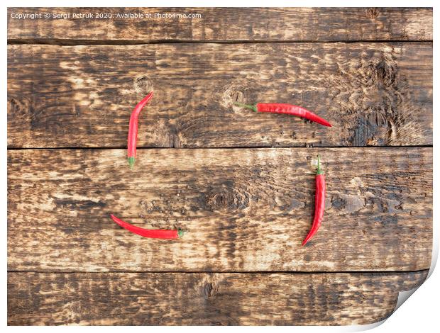 hot red peppers chili on an old wooden background Print by Sergii Petruk