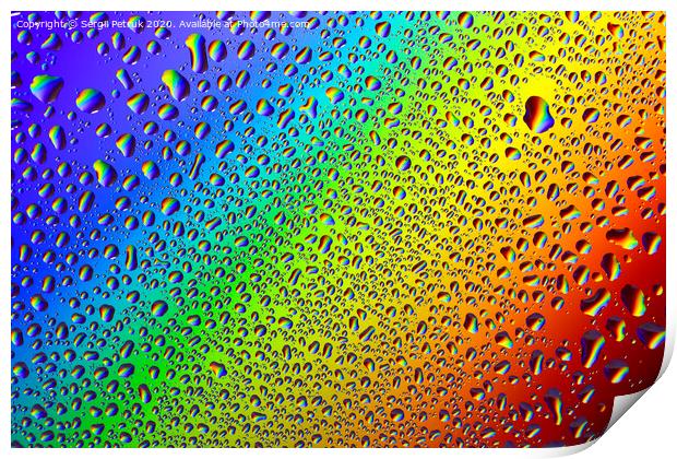 Drops of water on a rainbow background. Print by Sergii Petruk