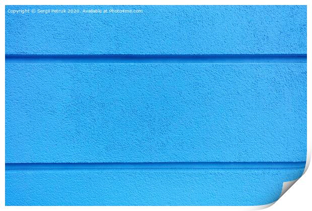 Concrete wall texture bright blue plaster with horizontal dividing grooves on the wall. Print by Sergii Petruk
