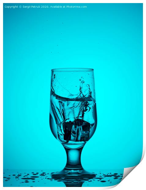 An ice cube falls into a glass glass with water Print by Sergii Petruk