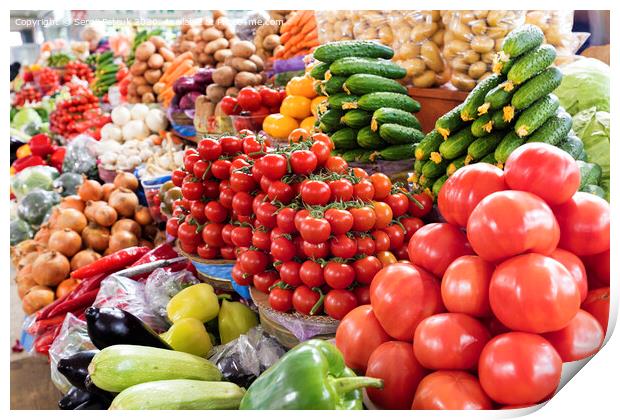 tomatoes, cucumbers, peppers and other vegetables for sale on the market Print by Sergii Petruk