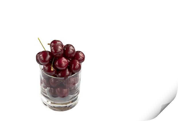Red cherry in a transparent glass isolated on a white background Print by Sergii Petruk