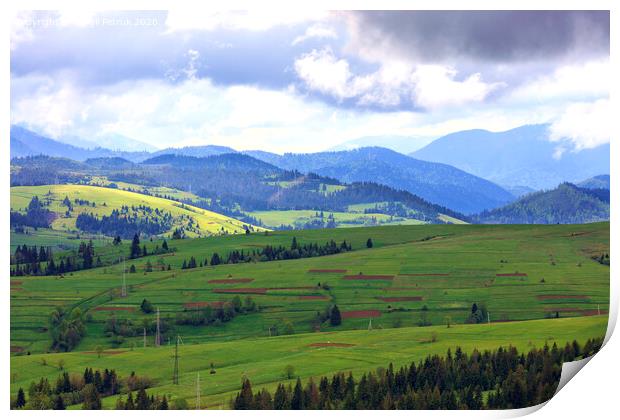 The beautiful and majestic mountain landscape of the Carpathian mountains. Print by Sergii Petruk