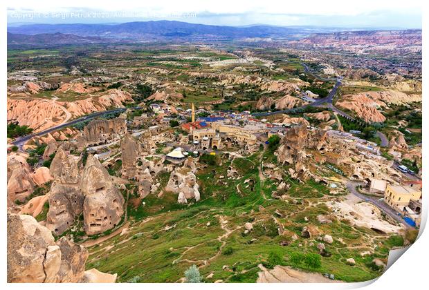Landscape of the ancient caves of Cappadocia in Turkey, top view. Print by Sergii Petruk