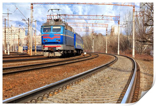 Perspective and turn of a multichannel railway for electric trains Print by Sergii Petruk